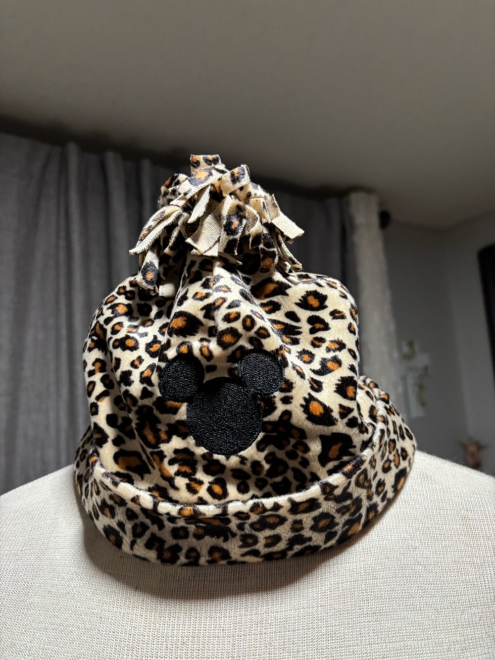 Disney Black Beanie with Leopard Trim